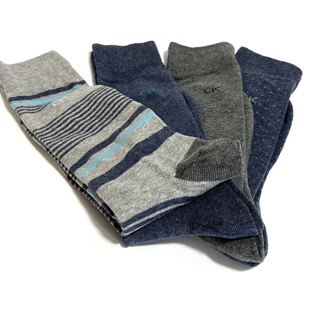 Calvin Klein 4 Pairs Crew Socks Men's US 7-12 Combed Cotton Blue Gray